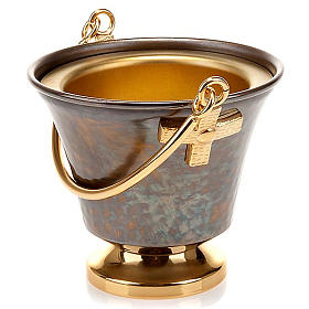 Holy water pot in embossed silver-plated brass