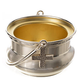 Holy water pot in silver-plated brass