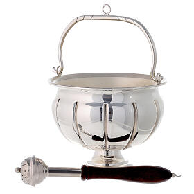 Holy water pot and sprinkler, silver plated brass