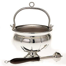 Accesorios para bendición: Acetre y hisopo latón plateado