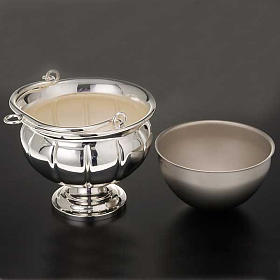 Accesorios para bendición: Acetre y hisopo latón plateado