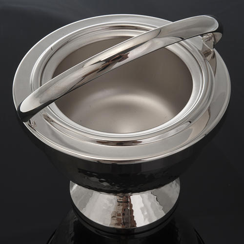 Holy water pot, hammered nickel-plated brass 2