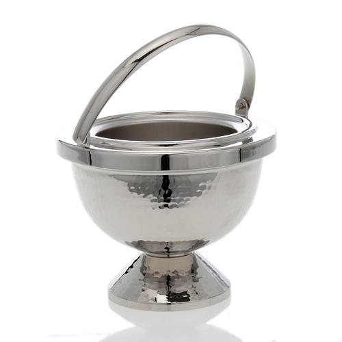 Holy water pot, hammered nickel-plated brass 1