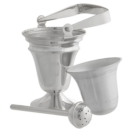 Set, Molina Holy Water pot and sprinkler in silver brass 5