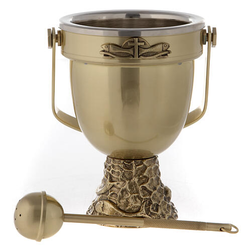 Molina Holy Water pot and sprinkler in brass 1