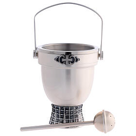 Set, Holy Water pot and sprinkler, Molina in silver brass