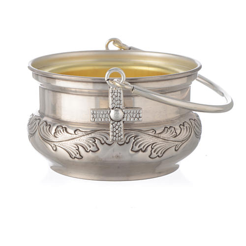 Bucket in silver brass with leaves 4