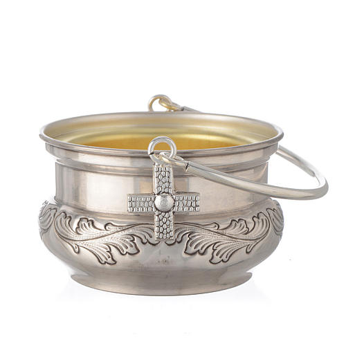 Bucket in silver brass with leaves 1