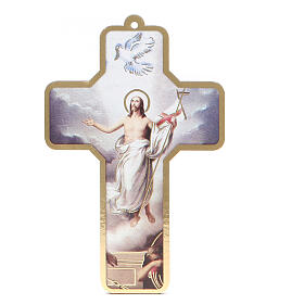Kreuz aus PVC mit Bild der Auferstehung, 13 x 8,5 cm