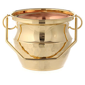 Holy water pot in brass, golden tone