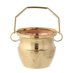 Holy water pot in brass, golden tone