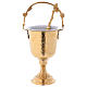 Hammered Holy Water pot with sprinkler in gold plated brass s1
