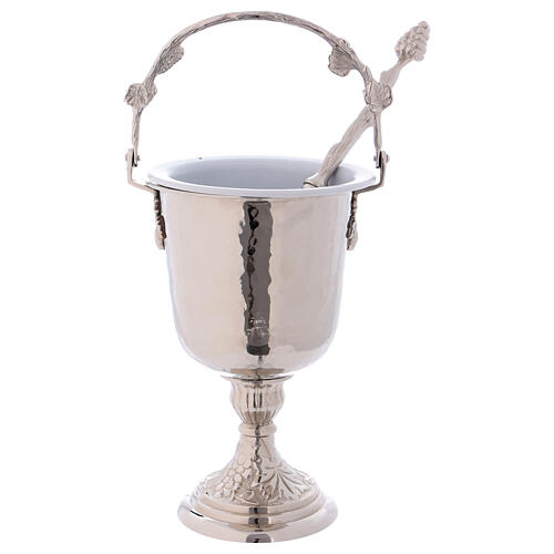 Bucket plus aspergillum made of nickel-plated brass with hammered exterior 1