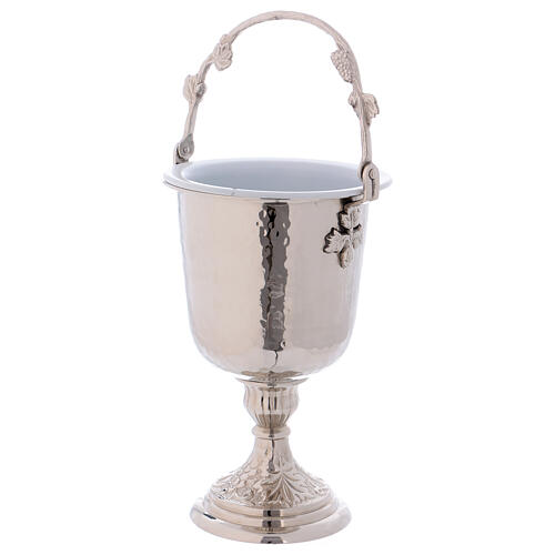 Bucket plus aspergillum made of nickel-plated brass with hammered exterior 3