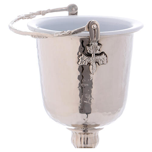 Bucket plus aspergillum made of nickel-plated brass with hammered exterior 7