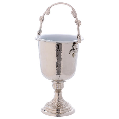 Hammered Holy Water pot with sprinkler in silver-plated brass 3
