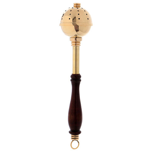 Aspergillum made of gilded brass with wooden handle 1