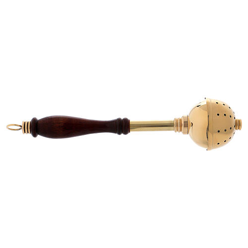 Aspergillum made of gilded brass with wooden handle 3