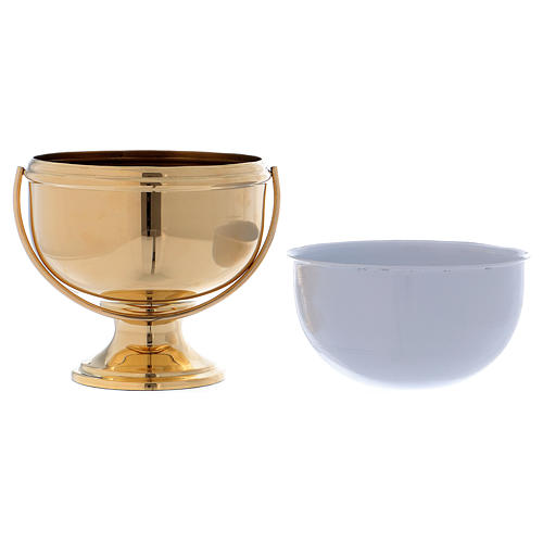 Gold plated brass Holy Water pot with white liner 3