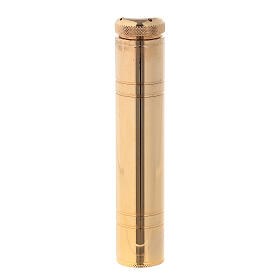 Sprinkler in golden brass with leather case, 12 cm