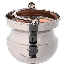 Holy water bucket in hammered nickel-plated brass