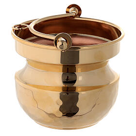 Holy water pot in hammered brass with 24K gold plating