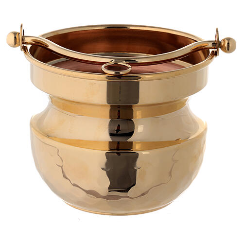Holy water pot in hammered brass with 24K gold plating 1
