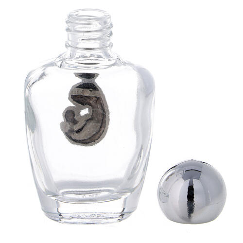 15 ml holy water glass bottle with silver metallic plastic cap Virgin and Baby Jesus (50-PIECE PACK) 3