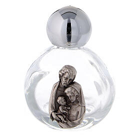 Garrafinhas redondas para água benta vidro 14.5 ml com imagem da Sagrada Família em metal (EMBALAGEM 50 PEÇAS)
