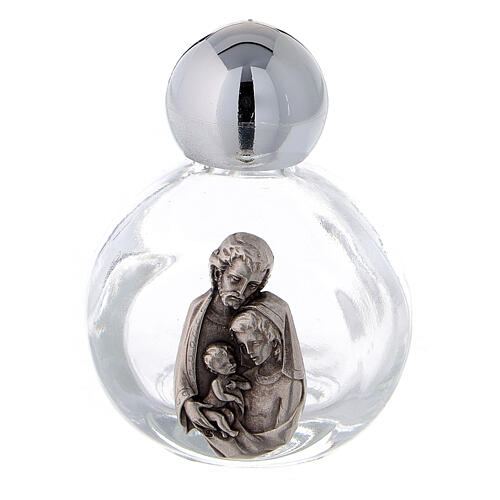 Garrafinhas redondas para água benta vidro 14.5 ml com imagem da Sagrada Família em metal (EMBALAGEM 50 PEÇAS) 1