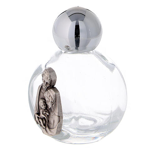 Garrafinhas redondas para água benta vidro 14.5 ml com imagem da Sagrada Família em metal (EMBALAGEM 50 PEÇAS) 2