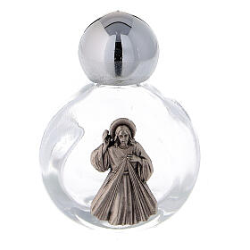 Garrafinhas redondas para água benta vidro 14.5 ml com imagem de Jesus Misericordioso (EMBALAGEM 50 PEÇAS)
