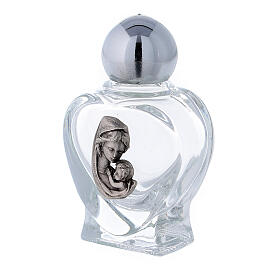 Buteleczka na wodę święconą Madonna z Dzieciątkiem serce 10 ml (50 sztuk) szkło
