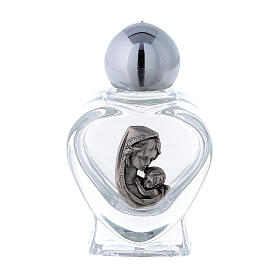 Mary and Child Holy water glass bottle heart shaped, 10 ml, lot of 50