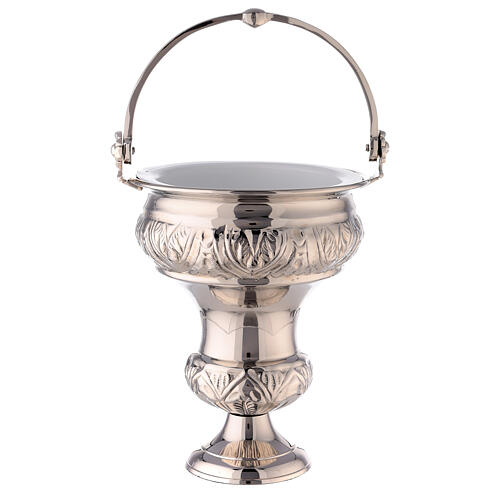 Holy water pot and sprinkler, nickel-plated brass, 30 cm 4