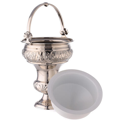 Holy water pot and sprinkler, nickel-plated brass, 30 cm 7