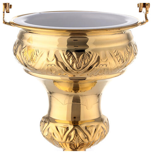Holy water pot with sprinkler, gold plated brass, 30 cm 2