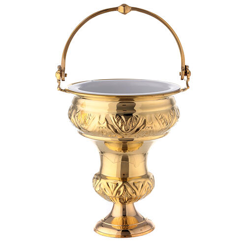 Holy water pot with sprinkler, gold plated brass, 30 cm 3