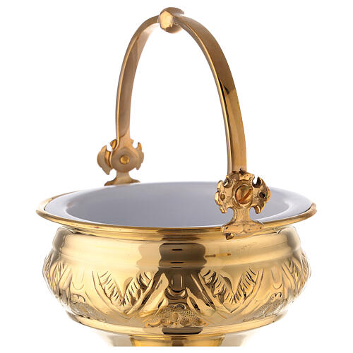Holy water pot with sprinkler, gold plated brass, 30 cm 5