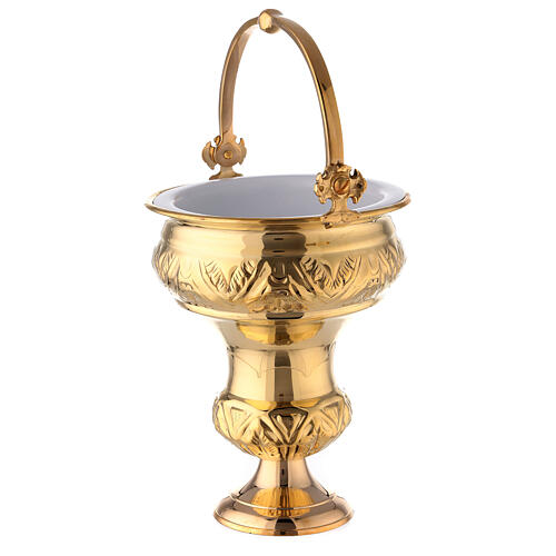Holy water pot with sprinkler, gold plated brass, 30 cm 6