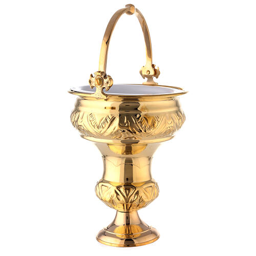 Holy water pot with sprinkler, gold plated brass, 30 cm 7