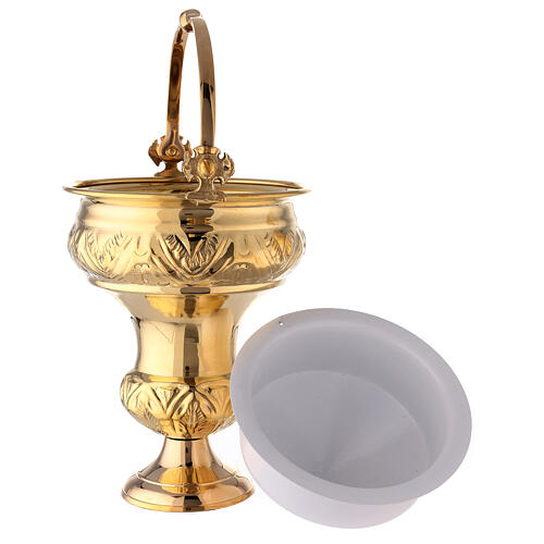Holy water pot with sprinkler, gold plated brass, 30 cm 9