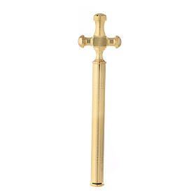 Cross-shaped Holy water sprinkler, golden plated brass, 8 in