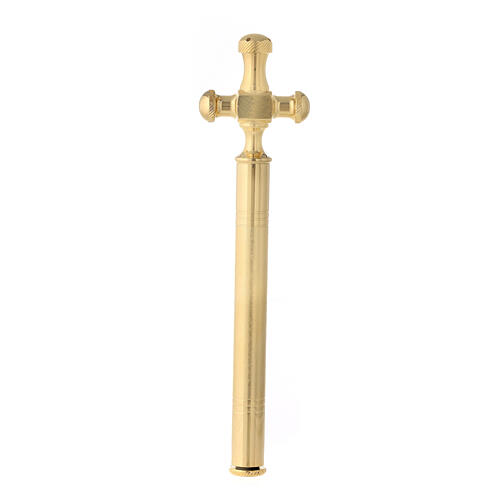 Cross-shaped Holy water sprinkler, golden plated brass, 8 in 1