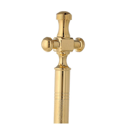 Cross-shaped Holy water sprinkler, golden plated brass, 8 in 2