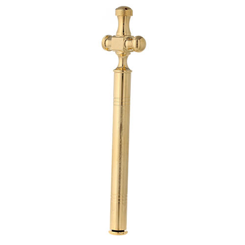 Cross-shaped Holy water sprinkler, golden plated brass, 8 in 3