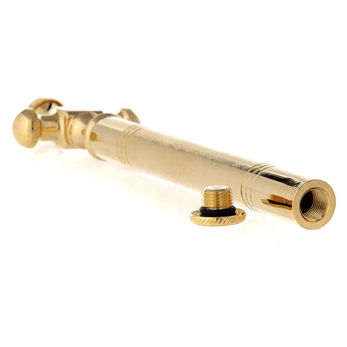 Cross-shaped Holy water sprinkler, golden plated brass, 8 in 5