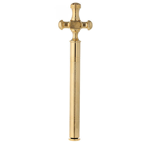 Cross-shaped Holy water sprinkler, golden plated brass, 8 in 6