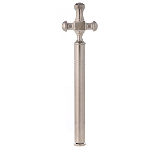 Cross-shaped holy water sprinkler, silver-plated brass, 8 in 1