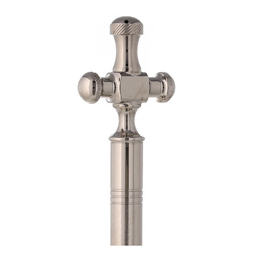Cross-shaped holy water sprinkler, silver-plated brass, 8 in 2